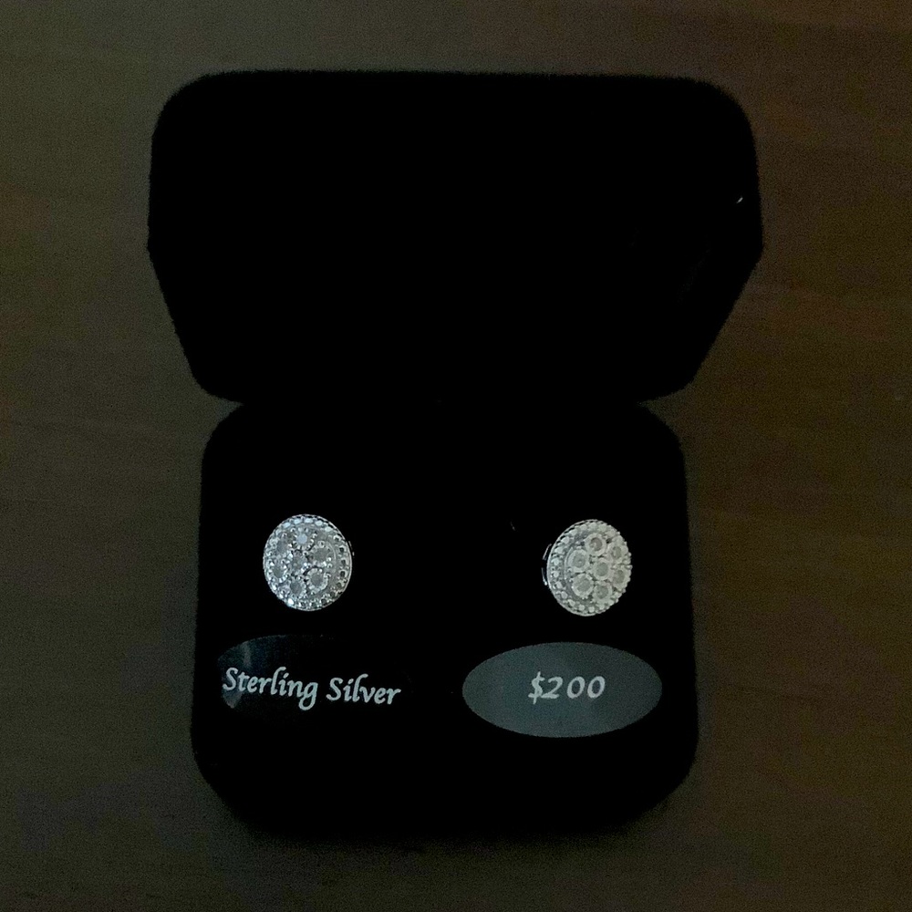 Sterling Silver Diamond earrings in box
